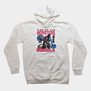 Godzilla King Of The Monsters Mens Kanji Retro Graphic White Hoodie New Medium